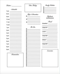 the printable daily planner is shown in black and white, with two lines on each side