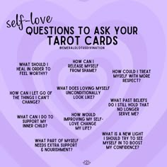 a heart with the words self - love questions to ask your tarot cards