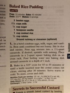 a recipe for baked rice pudding with instructions