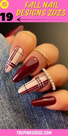 Fall Designer Nails, Almondetto Nails, Unique Fall Nails, Fur Nails, Plaid Nail Designs, Ideas For Autumn, Fancy Nail Art, Blood Drip, 2024 Nails