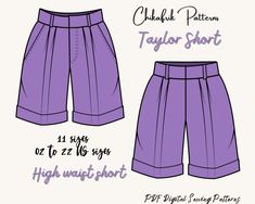 the front and back views of purple shorts