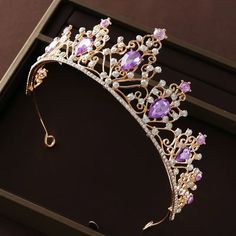 Gold Purple Princess Tiara Queen headdress jewelry bridal real metal cosplay diadem Wedding pageant gift This stunning Princess Tiara is crafted from tarnish resistant zinc alloy and intricately decorated with crystals to create an elegant look ideal for any special occasion, including weddings, quinceañeras, birthdays, pageants and more. Delight the Queen of your world and tell them they're your one and only! 🤩 **WEARING YOUR CROWN OR TIARA** Most pieces are adjustable by carefully bending and Quince Crown, Diadem Wedding, Purple Quince, Quinceanera Crown, Purple Princess, Purple Crown, Beautiful Tiaras, Gold Tiara, Princess Tiara