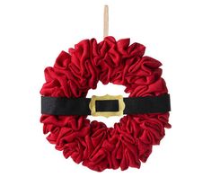 a red and black wreath with a gold buckle