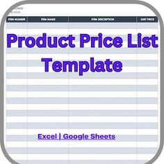 the product price list template is shown