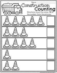 construction counting worksheet with cones on it