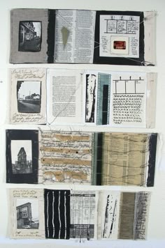 a collage of old newspaper pages with black and white images on them, all stacked together