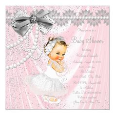 a baby shower is shown with pearls and bows