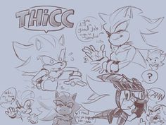 an image of some cartoon characters in the style of sonic and tails, with words above them