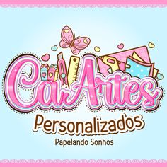 the logo for cataftes personalizados in pink and blue with butterflies on it