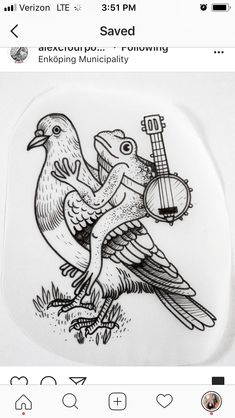 an image of two birds playing the ukulele on their back legs, and one bird with a guitar in its beak