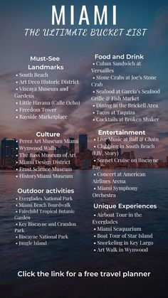 the miami ultimate bucket list is shown