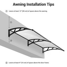 an awning installation tips diagram showing how to install the top and bottom panels on a wall