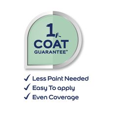 the logo for coat guarantees, which includes less paint needed easy to apply even coverage