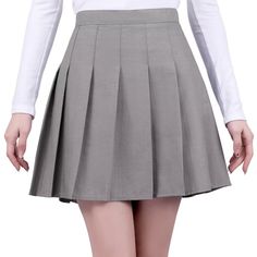 PRICES MAY VARY. 90% Polyester,10% Rayon Imported Elastic closure Hand Wash Only Pleated light grey mini skirts skorts for women with shorts,elatsic waistband and side zipper. The womens high waisted pleated mini skirts skorts is made with lightweight and soft fabric,comforter to wear.The light grey mini skirts skorts is a nice choice for your teen girls women. This tennis golf pleated skirts with shorts match with T-shirt,sweater,coat,jacket,baseball uniform,hooide,vest,leggings. The women's li Pleated Skirt Outfit Ideas, Pleated Mini Skirts, School Uniform Dress, School Uniform Skirts, Girls School Uniform, Girl Uniform, Grey Pleated Skirt, Uniform Skirt, Jacket Baseball