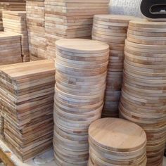 stacks of wooden boards stacked on top of each other