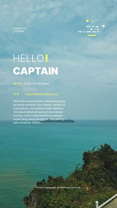 the cover of hello captain magazine, featuring an image of a man standing on top of a hill