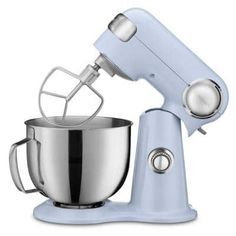 a silver mixer with a metal bowl on it