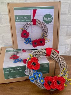 the kit is ready to be made into a wreath with red, white and blue flowers