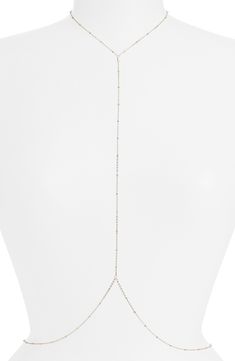 Glam up your look with this dainty body chain detailed with beaded stations for elegant sparkle. 18k-gold plate or sterling silver plate Made in the USA or imported Delicate Adjustable Gold Body Chain, Gold Beaded Chain Adjustable Body Jewelry, Delicate Gold Body Chain, Adjustable Gold Dainty Body Chain, Silver Adjustable Beaded Body Chain, Dainty Adjustable Gold Body Chain, Delicate Silver Body Chain For Party, Adjustable Silver Body Jewelry With Delicate Chain, Silver Dainty Body Jewelry With Delicate Chain