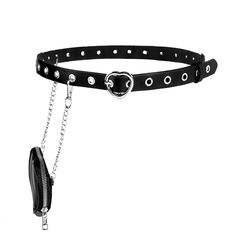 PRICES MAY VARY. Women Leather Punk Belt Body Chain, comfortable and lightweight to wear, great unique and fashionable accessories. Material: PU leather and alloy. Adjustable Waist Belt: The whole length 39 inches, purse size (10*11cm)3.9*4.3". Rocker PU leather belt with chic design will make you attractive to get more compliment. The stylish belt with the detachable chain makes the belt be a great waist accessories for punk suits or Gothic cosplay parties. Milakoo Grommet Belt with Heart-shaped Wallet Pouch for Women Punk Rock Belt for Jeans Pants Gothic Belts, Cool Belts, Belt Chains, Punk Belt, Waist Accessories, Gothic Cosplay, Grommet Belt, Belt For Jeans, Fashionable Accessories