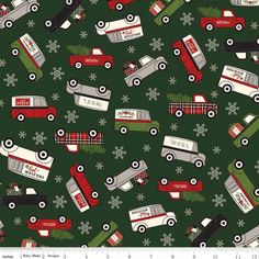 a green background with cars and snowflakes