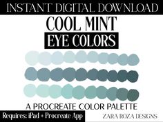 an image of a poster with the words cool mint eye color palettes on it