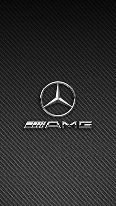 the mercedes logo is shown on a black carbon fiber textured wallpaper with white lettering