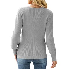 Gray V Neck Long Sleeve Pullover Knit Sweater Solid Knitted V-neck Sweater For Fall, Knitted V-neck Sweater For Fall, Winter Long Sleeve Knit Top With Ribbed Cuffs, Long Sleeve Knit Top With Ribbed Cuffs For Winter, Fall Long Sleeve V-neck Sweater With Ribbed Cuffs, Fall V-neck Sweater With Long Sleeves And Ribbed Cuffs, Long Sleeve V-neck Sweater With Ribbed Cuffs For Fall, Fall Textured Knit Solid V-neck Sweater, Knit V-neck Long Sleeve Sweater