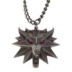 PRICES MAY VARY. IMPRESSIVE PENDANT SIZE: Bold and striking design, the Medallion measures 2 inches wide, 1.75 inches tall, 1 inch deep (closed backing to protect lightweight electronics); Chain measures approximately 30 inches in length QUALITY MATERIALS: Build from high-quality magnesium metal alloy THE WOLF COMES ALIVE: Eyes light up with red LEDs, using on/off switch on the back of the medallion; includes replaceable battery EVERY FAN WILL LOVE: This video game pendant necklace is great for Witcher Necklace, Medallion Jewelry, Witcher 3 Geralt, The Witcher Wild Hunt, Necklace Hanger, Witcher 3 Wild Hunt, Wolves Pendants, Head Necklace, Wolf Jewelry