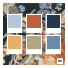 the color scheme is in shades of blue, brown, and orange with an image of flowers