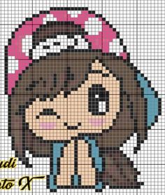 a cross stitch pattern with a girl wearing headphones