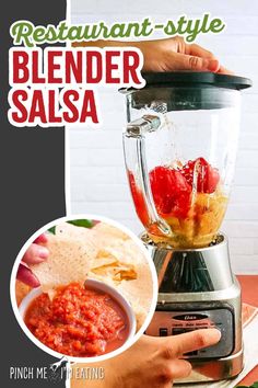 the blender has salsa in it and is ready to be blended into something else