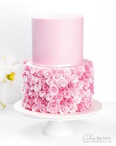 Two-Tier Rose Cake Tutorial - using the Fondant Panelling Method - Cakes by Lynz Layer Cake Rose, Flowers On Cake, One Layer Cake, Paris Cake, Pink Cakes, Cake Rose