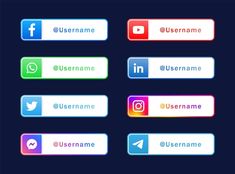 the different types of social media icons are shown in this set, including twitter and instagram