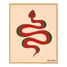 a red and green snake on a beige background