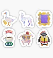 six stickers with different types of animals and things in them, all on white background