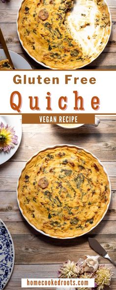 the recipe for gluten free quiche is shown in three different pictures, including one