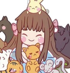 a girl with many cats and kittens around her