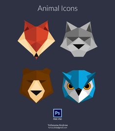 four different types of animals are shown in this graphic design book, with the title animal icons