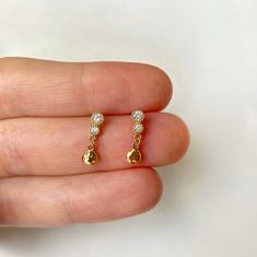 Dainty Drop Stud Earrings Small CZ Studs Gold Tiny Gold - Etsy Small Earrings Gold Simple, Second Hole Piercing, Small Earrings Gold, Tiny Gold Studs, Gold Earrings Models, Minimalist Earrings Gold, Studs Gold, Gold Jewelry Stores, Simple Stud Earrings