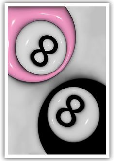 two black and white circles with pink centers