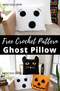 the free crochet pattern for ghost pillow is easy to make and looks so cute