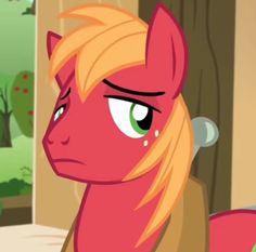 a pink pony with blonde hair and green eyes looking at something in front of her