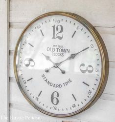 Large farmhouse  wall clock Large Rustic Wall Clock, Train Station Clock, Painted Fox Home, Rustic Wall Clock, Farmhouse Wall Clock, Old Train Station, White Clocks, Modern Rustic Homes, Rustic Home Design