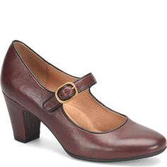 Leslie | Sofft Shoe High Heel Mary Janes With Buckle Closure For Office, High Heel Mary Janes With Buckle For Office, Office High Heel Mary Janes With Buckle Closure, Office High Heel Mary Janes With Buckle, Office Mary Janes With High Heel And Buckle Closure, Elegant Brown Mary Janes With Buckle Closure, Mary Jane Heels With Buckle Closure For Work, Classic Brown Mary Janes, Formal High Heel Mary Janes With Buckle Closure