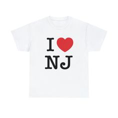 I Love New Jersey Unisex Heavy Cotton Tee NJ free shipping gift tshirt for friend, girlfriend, boyfriend, back to school streetstyle  Original design to show your love and support for the GARDEN STATE, New Jersey. Represent NJ, either a gift to yourself or a present for a girlfriend, boyfriend, your child getting ready to go back to school. The perfect tshirt, with graphic designs on the front as well as the back t-shirt. Crisp stylish graphics showing your support for one of Americas Greatest States...New Jersey. Small, but fun. Rock it at the Jersey Shore, back to school, to football games, soccer games, basketball games, halloween parties, the grocery store or in Atlantic City at while gambling or on the boardwalk, wherever shirt are welcome! The unisex heavy cotton tee is the basic sta School Street, Super Cute Dogs, Street Fighter Ii, Garden State, Friend Girlfriend, Positive Shirt, Custom Made Shirts, Atlantic City, Going Back To School