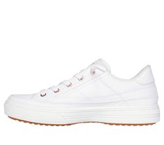 Stroll through the day in amazing cushioned comfort wearing Skechers Street Arch Fit Arcade - Meet Ya There. This easy-wearing design features a canvas upper with decorative laces, removable Arch Fit insole and a lightweight cushioned midsole. | Skechers Women's Arch Fit Arcade - Meet Ya There Sneaker | Medium Width | Patented Skechers Arch Fit insole system with podiatrist-certified arch support | Podiatrist-designed shape developed with 20 years of data and 120, 000 unweighted foot scans | Rem Jen Stark, Hiking Training, Uniform Accessories, Wide Shoes, Skechers Women, Comfort Wear, Snoop Dogg, Slipper Boots, Shoes Trainers