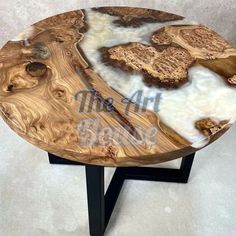 a wooden table with white fur on it