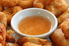 fried food with dipping sauce on the side