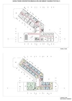 two diagrams showing the layout and floor plans for an office building, with several floors